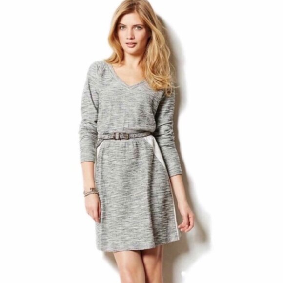 Saturday Sunday Anthropologie Gael Sweater Dress Mini Fit & Flare Gray Medium - Picture 1 of 5